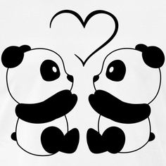 two panda bears sitting next to each other in front of a heart with the words chuvinna de babys on it