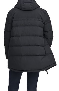 An integrated hood gives shelter from the rain in this water-resistant coat that warms the core with pillowy channels of down and feather insulation. 33 1/2" front length; 35 1/2" back length (size Medium) Front zip closure Attached drawstring hood Chest zip pockets; front welt pockets Lined, with 50% down, 50% feather fill 100% nylon Machine wash, tumble dry Imported Cold Weather Down Parka With Drawstring Hood, Hooded Down Outerwear For Travel, Weatherproof Down Parka, Winter Travel Parka With Drawstring Hood, Functional Down Parka With Drawstring Hood, Down Parka With Detachable Hood, Down Outerwear With Detachable Hood For Travel, Travel Outerwear With Detachable Hood In Down, Travel Down Outerwear With Detachable Hood