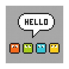 an old school computer game called hello with four different colored squares and the word hello written in