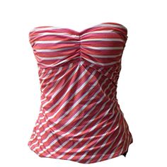 Ella Miss Striped Halter Style Swim Top Size Rem Sc Bandini Small Metallic With Tags, Smoke-Free Home Striped Fitted Sleeveless Tankini, Pink Fitted Lined Tankini, Fitted Pink Lined Tankini, Spring Striped Stretch Tankini, Fitted Striped Tops For The Beach, Fitted Strapless Striped Top, Fitted Striped Strapless Top, Fitted Lined Tops For The Beach, Red And Pink Outfit