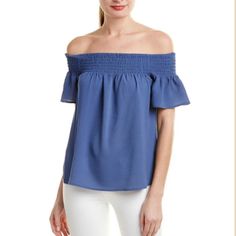 Harv Bernard Blouse Blue Dusk Xl This Can Be Worn 2 Ways Both Have Been Photographed, Off The Shoulders And On The Shoulders Blue Off-shoulder Tops For Spring, Casual Blue Tops For Brunch, Blue Off-shoulder Blouse For Day Out, Off-shoulder Blue Blouse, Blue Off-shoulder Top For Brunch, Relaxed Fit Blue Blouse For Brunch, Blue Stretch Tops For Vacation, Blue Off-shoulder Blouse For Brunch, Blue Stretch Blouse For Day Out