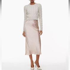 Brand New !!!! Never Worn. Babaton Slip Satin Maxi Skirt (Fits Like A Midi) Tags Still On. Size 6 In Barely Blush Color. Fits Like A Small/Medium Maxi Slip Skirt, Kibbe Style, Aritzia Skirt, Skirt Outfit Fall, Satin Skirt Outfit, Rehearsal Dinner Outfits, Satin Slip Skirt, Waste Material, Satin Maxi Skirt