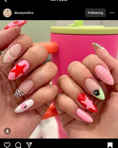 Mix Matched Nails, Pink Mismatched Nails, Colorful Mismatched Nails, Mismatch Nails, Funky Mismatched Nails, Match Nails, Mix Match Nails, Ideas Uñas, Hair Jewels