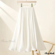 Olivia Mark - High-waisted Pearl Organza Skirt with Irregular Sheer Layers Plain Long Skirt For Summer, Spring Plain Flowy Skirt, Summer Plain Relaxed Fit Skirt, Casual Flowy Asymmetrical Skirt, Plain Summer Skirt, Flowy Solid Color Midi Skirt, White Asymmetrical Flowy Skirt, White Flowy Asymmetrical Skirt, Flowy Wide Leg White Skirt