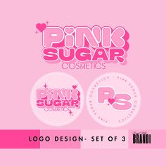 the logo design set of 3 for pink sugar cosmetics, which is also available in three different colors