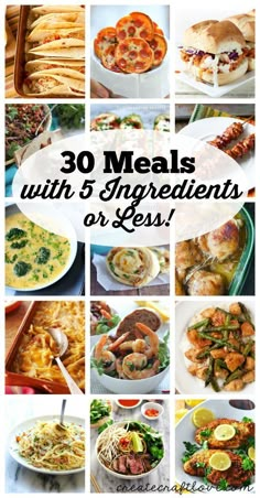 the cover of 30 meals with 5 ingredients or less, including soups and salads