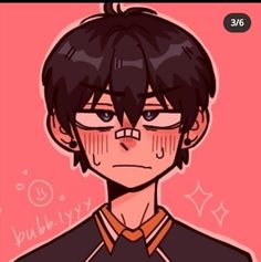 an anime character with black hair and glasses, wearing a brown collared shirt is looking at the camera