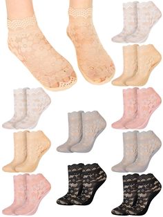 PRICES MAY VARY. Vibrant Color Selection: cater to your decor needs with our lace socks, available in an array of colors including black, white, gray, skin, and pink; Their vibrant color palette signifies their suitability for women, making them suitable for matching with outfit Design for Women: our women's lace socks aren't just practical, they're made with stylish women in mind; From casual wear to formal outfits, their delicate yet sturdy lace and crystal yarns construction lends a touch of Lace Ankle Socks, Sheer Socks, Formal Outfits, Lace Socks, Outfit Design, Pretty Design, Formal Outfit, Ankle Socks, Socks And Hosiery