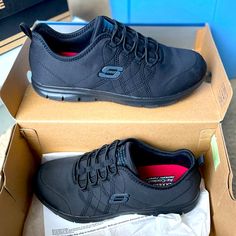 Nwt Sketchers Slip-Resistant, Memory Foam Sneakers In Black, Size 8.5 - Bought For A Work Trip And They Were Not Needed. Never Worn In Perfect Condition Work Trip, Skechers Shoes, Work Travel, Sneakers Black, Memory Foam, Women Shoes, Sneakers, Women Shopping, Black