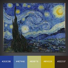 the starry night with yellow and blue hues is featured in this color scheme