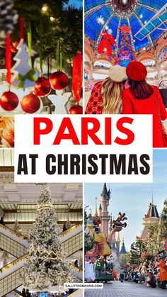 paris at christmas with the words paris at christmas overlayed in red and white