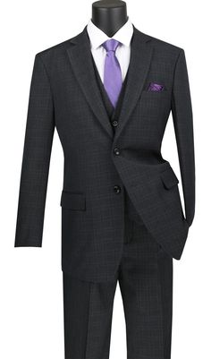 Vinci Men Suit V2RW-15-Black - Church Suits For Less Suit With Vest, Usher Suits, Tuxedo Accessories, Double Breasted Vest, Women Church Suits, Suit Collection, Elegant Fabric, Men Suit, Plaid Suit