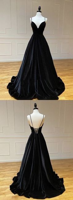 فستان أسود بياقة V طويل على شكل حرف V، فساتين سهرة A Line Dress Formal, Gala Ideas, A Line Prom Dress, Velvet Prom Dress, Dress Display, Prom Dress Evening, Prom Ideas, Semi Formal Dresses, Custom Size Dresses