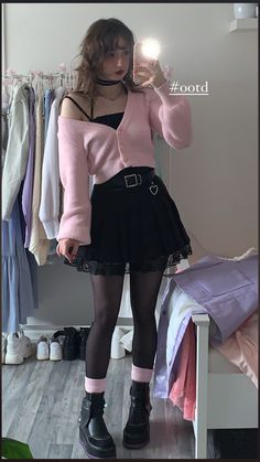 Fem Boy Outfits, Coquette Fits, Pink Skirt Outfits, Villain Era, Kawaii Outfit Ideas, Black Skirt Outfits, Pastel Goth Outfits, E Girl Outfits