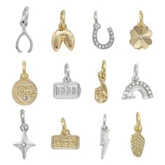 Find the Silver & Gold Lucky Mix Charms by Bead Landing™ at Michaels. This fun set of metal charms from Bead Landing will add a playful touch to your accessory creations. With an assortment including wishbones, horseshoes, clovers and more, these charms are a great on their own filling out a chain bracelet or paired with complimentary stones and beads to make cute dangly earrings. This fun set of metal charms from Bead Landing will add a playful touch to your accessory creations. With an assortm Metal Dangling Charms For Jewelry Making, Twin Beads, Bead Landing, All That Glitters Is Gold, Gemstone Art, Metal Charms, Large Hole Beads, Dangly Earrings, Metal Charm