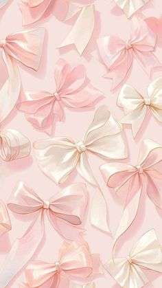 many pink and white bows on a light pink background