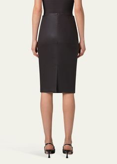 Akris Nappa Leather Pencil Skirt Made In Romania, Leather Finish, Leather Pencil Skirt, Nappa Leather, Lambskin Leather, Romania, The Knee, Pencil Skirt, Tops Designs