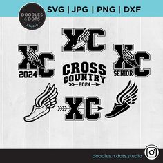 the cross country logo is shown in black and white