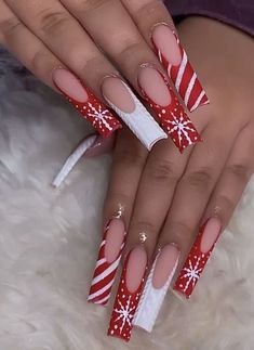 Christmas Nail Designs Acrylic, Ginger Man, French Tip Nail Designs, Red Acrylic Nails, Her Nails, Seasonal Nails, Acrylic Nails Coffin Pink