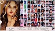 a collage of photos with the words, my full cc folder and pictures of women's hair