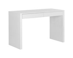 a white desk with two drawers on the top and one drawer at the bottom that is open