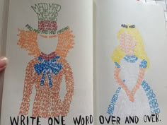 two children's handmade books with words written on them and pictures of people