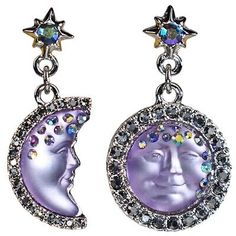 Premium Kirks Folly Goddess Seaview Moon Asymetric Pierced Earrings Silvertone /purple, Fashion Jewelry Purple Round Metal Earrings, Trendy Purple Drop Earrings, Purple Crystal Metal Earrings For Party, Trendy Purple Metal Earrings, Purple Celestial Dangle Earrings, Celestial Purple Dangle Earrings, Trendy Purple Single Earring, Party Purple Pierced Earrings, Trendy Single Purple Earring