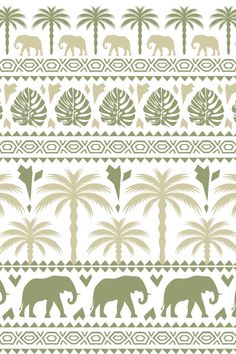 an elephant and palm trees are depicted in this pattern