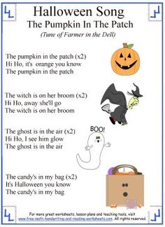 halloween song worksheet with pumpkins and ghost in the bag for kids to read