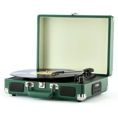 a suitcase with a record player in it