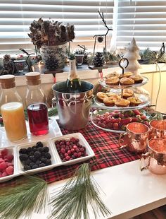 a table filled with food and drinks on it