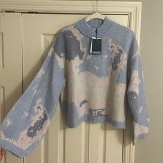 New With Tags White And Blue Sweater, Blue Sweater, Blue Sweaters, Colorful Sweaters, Color Blue, Sweaters For Women, Tags, Women Shopping, Blue