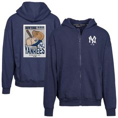 Stay cozy in effortless style with this New York Yankees Cooperstown Collection Core Logo full-zip hoodie. Its oversized design by Levelwear features tonal team graphics on premium blended material that provides the perfect balance of warmth and durability. Dropped shoulders create a more relaxed fit, making this New York Yankees outerwear the ultimate combination of comfort and fashion. Fall Fan Apparel Outerwear For Streetwear, Hooded Fan Apparel Outerwear For Winter, Throwback Hoodie With Drawstring For Fall, Fall Fan Apparel Hoodie In Relaxed Fit, Throwback Fleece Sweatshirt For Fall, Throwback Hooded Sweatshirt With Double-lined Hood, Throwback Hooded Cotton Outerwear, Cotton Hooded Retro Outerwear, Cotton Hooded Throwback Outerwear