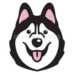 a black and white husky dog's face with its tongue hanging out, smiling