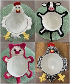 crocheted farm animals placemats and dishes