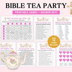 a printable bible tea party game is shown