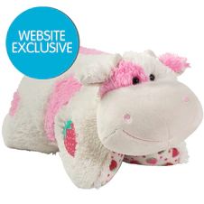 a white stuffed animal with pink spots on it's face and the words coming soon above it