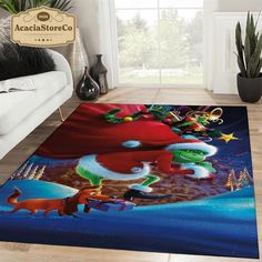 the grinch christmas rug with santa clause and reindeers