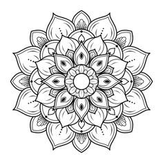 a black and white drawing of a flower with lots of leaves on the petals,