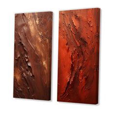 two abstract paintings, one in red and the other in brown