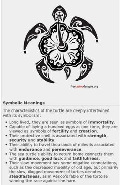 an image of a turtle in black and white with the words, symbolic meaningss