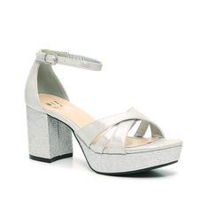 Mix No. 6-Ashley Platform Sandal Bring some glitz to a night-out look with the Ashley sandal from Mix No. 6. This platform pair sports rhinestone detailing along the heel and midsole, so every step you take catches the light. Platform Silver Shoes, Every Step You Take, Silver Shoes, Platform Sandals, Women's Pumps, Block Heels, Metallic Silver, Night Out, Pumps