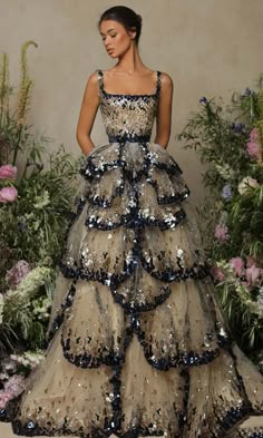 Layered Gown, Fest Outfits, Puffy Dresses, Tarik Ediz, Chique Outfits, Glam Dresses, Long Gown