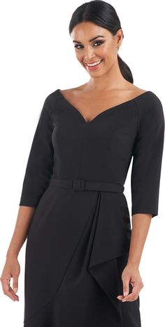 Kay Unger Izzy Belted Cocktail Dress | Nordstrom Cocktail Dress Nordstrom, Kay Unger, Boat Neck Dress, Black Cocktail Dress, Sweetheart Neck, Elbow Length Sleeve, Nordstrom Dresses, Skirt Length, Sheath Dress