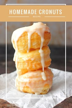 a stack of doughnuts with icing on top