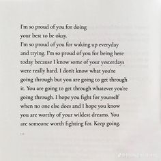 an open book with the words i'm so proud of you for doing your best to be okay