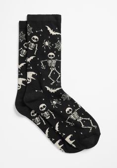 Shimmer Skeleton Crew Socks Halloween Socks, Boo Basket, Funky Socks, Soft Shoes, Patterned Socks, Halloween Skeletons