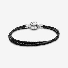 Create a personal look with this woven leather bracelet. The versatile design is secured with our signature ball clasp in sterling silver. Your next collection starts here. - Pandora Moments Double Black Leather Bracelet - Leather / Sterling silver / Black - Sz. 17.3 in Classic Black Braided Bracelet, Classic Adjustable Braided Bracelet With Lobster Clasp, Black Bracelets With Sterling Silver Clasp, Black Jewelry With Sterling Silver Clasp For Everyday, Everyday Black Jewelry With Sterling Silver Clasp, Classic Braided Leather Jewelry, Classic Black Braided Jewelry, Gift Black Leather Bracelet With Sterling Silver Clasp, Classic Leather Bracelets With Sterling Silver Clasp