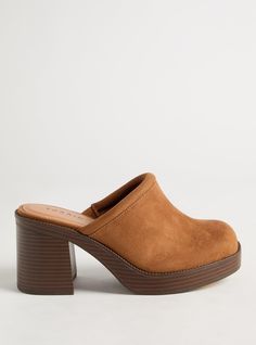 FIT Extra wide width (WW): Our unique fit gives you extra wide width and extra room around your whole foot. Extra cushioned footbed. 3” heel height. . MATERIALS + CARE Man made materials. Imported. DETAILS Closed toe. Open back. The best plus size women's block heel mule (ww) mules in cognac made of suede. Rock your look from Torrid to Festivals like Coachella and Lollapalooza, a concert, a show, or just for fun! Comfortable Platform Heels Medium Width, Platform Heels Medium Width, Comfortable Medium Width Platform Heels, Comfortable Block Heel Synthetic Heels, Modern Brown Heels With Cushioned Footbed, Comfortable Synthetic Block Heels, Wide Fit Cushioned Block Heels, Comfortable Closed Toe Heels Medium Width, Comfortable Medium Width Closed Toe Heels