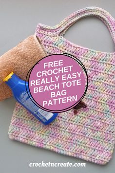 a crochet beach tote bag with the text free crochet really easy